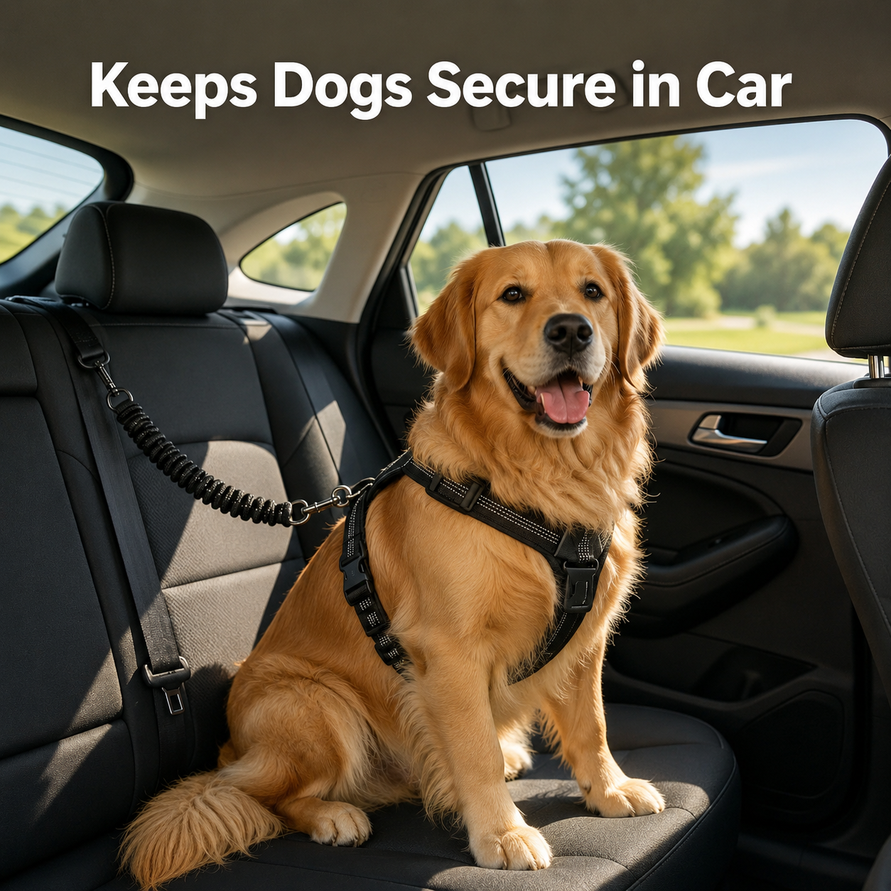 Reflective Dog Car Seat Belt — Shock-Absorbing Bungee Safety Restraint