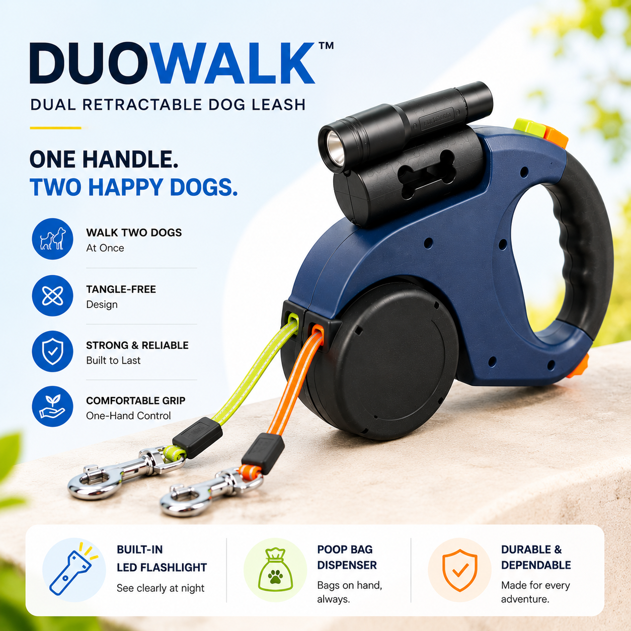 DuoWalk-Automatic Retractable Dual Dog Leash