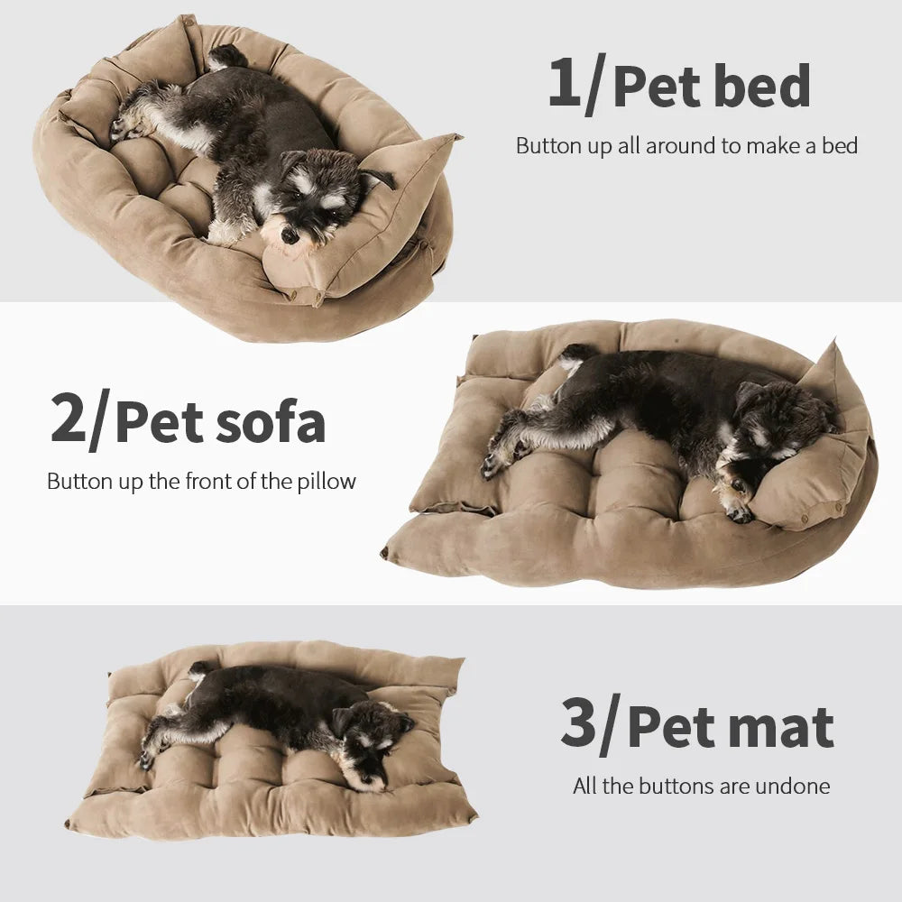 FlexiNest 3-in-1 Pet Bed – Convertible Dog & Cat Sofa Bed, Warm Plush Washable Cushion