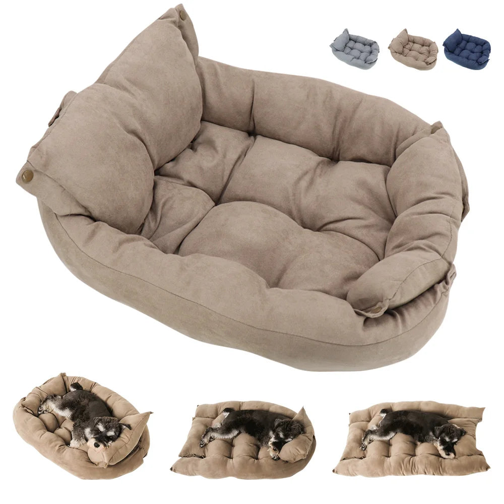 FlexiNest 3-in-1 Pet Bed – Convertible Dog & Cat Sofa Bed, Warm Plush Washable Cushion