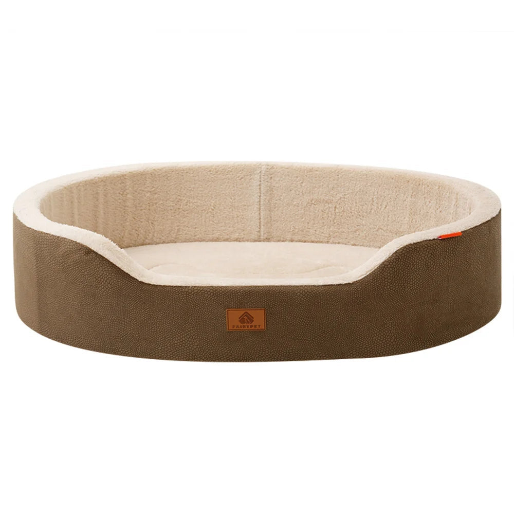 Pet bed with size chart on a white background