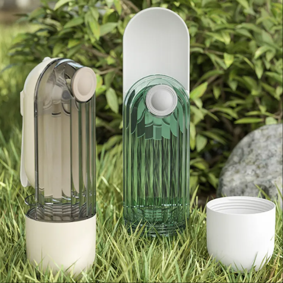 2-in-1 Portable Pet Water Bottle Green Dog Walking Drinking Cup with Feeding Bowl | Pet Travel Essentials