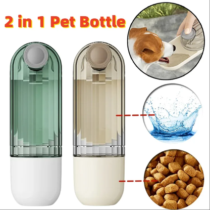 2-in-1 Portable Pet Water Bottle Green Dog Walking Drinking Cup with Feeding Bowl | Pet Travel Essentials