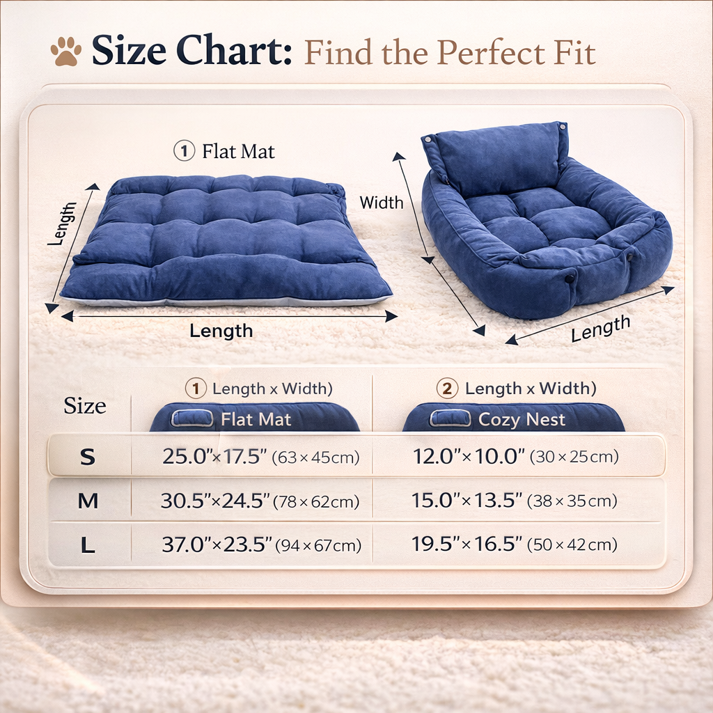 FlexiNest 3-in-1 Pet Bed – Convertible Dog & Cat Sofa Bed, Warm Plush Washable Cushion